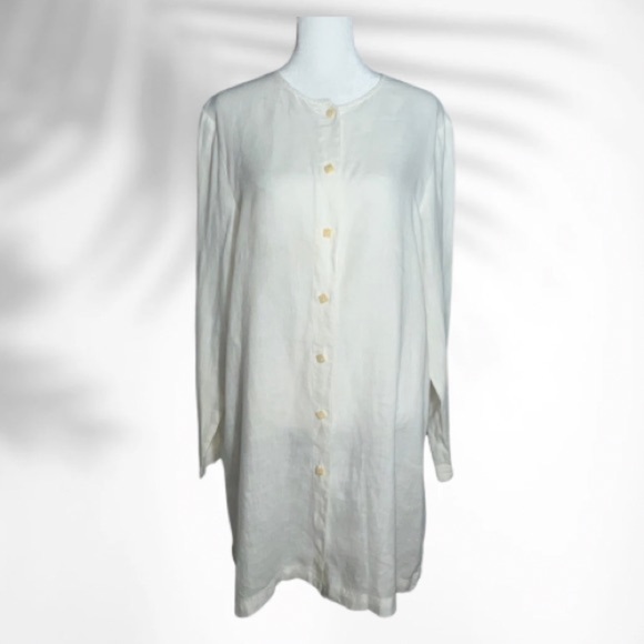 Jones New York Country 100% Linen Button Front Tunic Shirt - Size 14 - Off-White - Picture 1 of 4